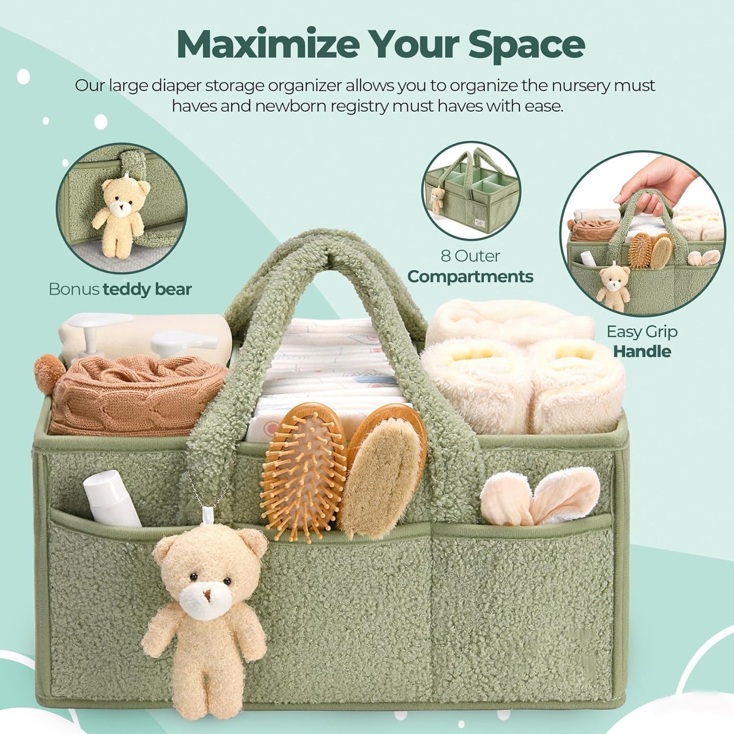 Baby Luiertas Caddy Organizer – Zachte Sherpa Opbergmand met Compartimenten – Elvoria