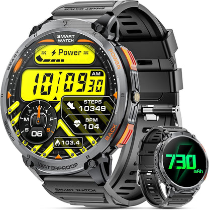 Militaire Smartwatch voor Mannen met 1,85" HD Scherm en Fakkel