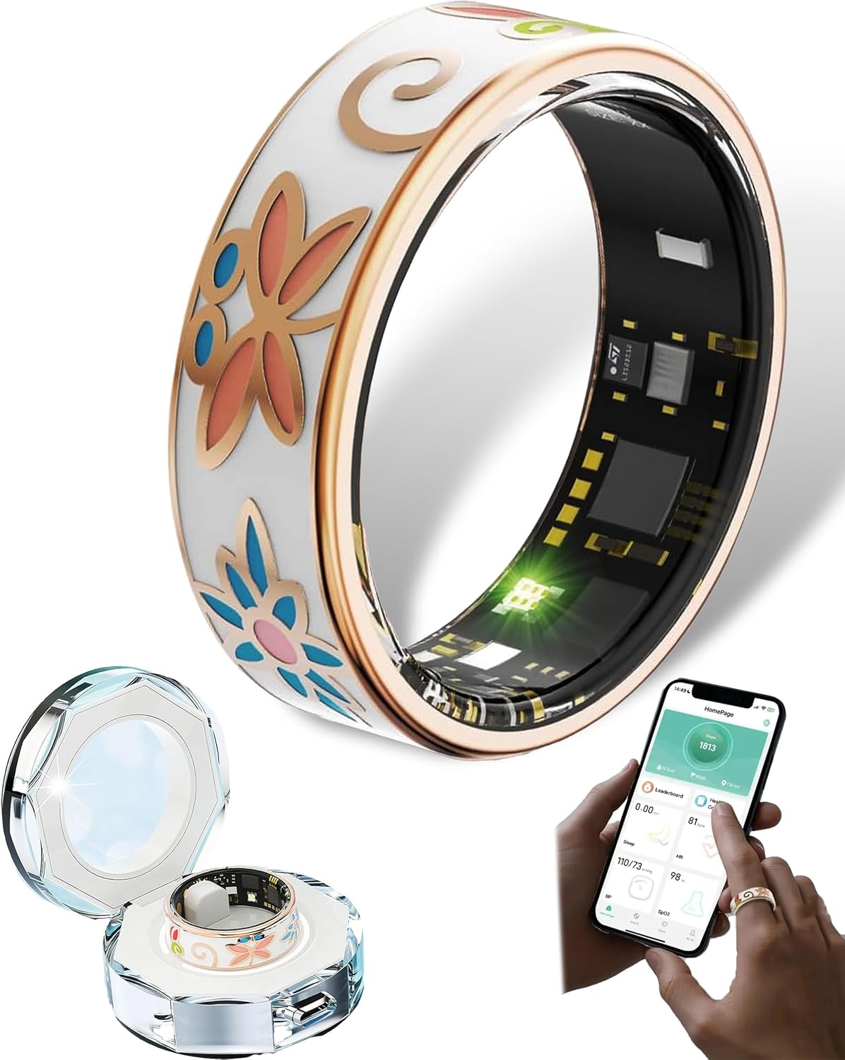 Slimme Emaille Wellnessring – Fitness- en Slaaptracker voor iOS & Android – Aurina