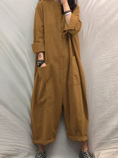 Oversized Katoen-Linnen Jumpsuit Met Lange Mouwen – Amara