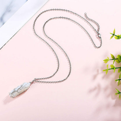 Stijlvolle Kristal met Levensboom Edelsteen Halsketting - Elara