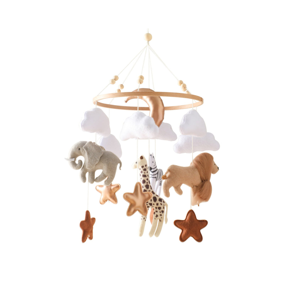 Mobielhanger met safaridieren van vilt ter stimulering van de zintuiglijke waarneming bij baby's