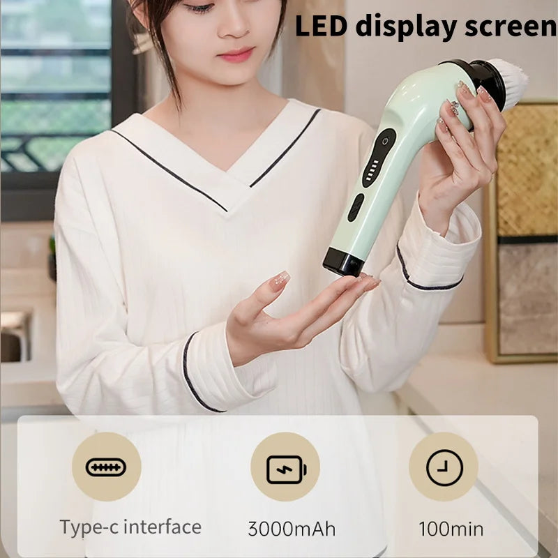 9-in-1 Electric Spin Cleaning Brush with LED Display – 1+1 FREE-White 3 heads-State of Style
