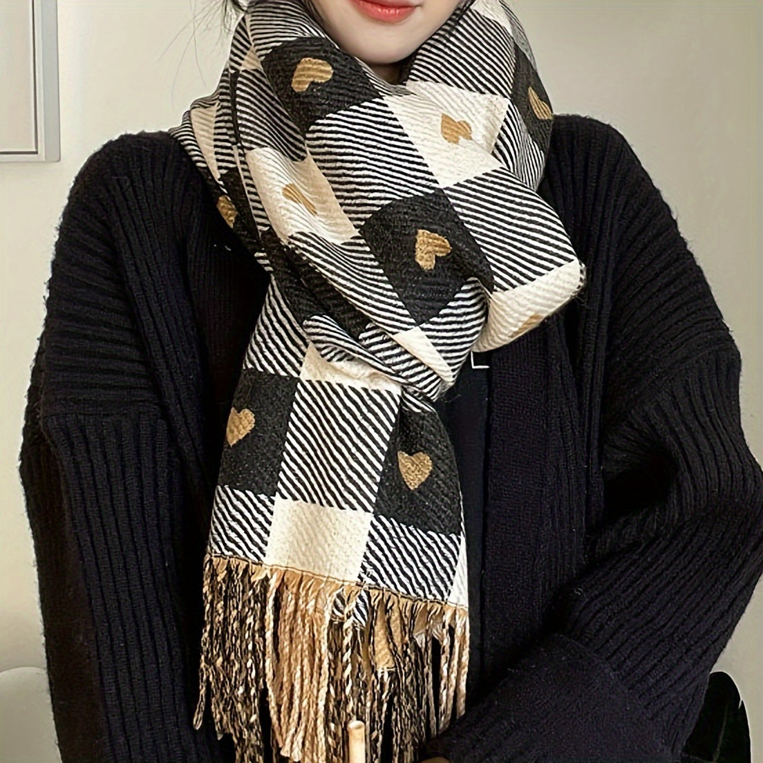 Geruite Dames sjaal van polyester voor de herfst & winter – Aurelie
