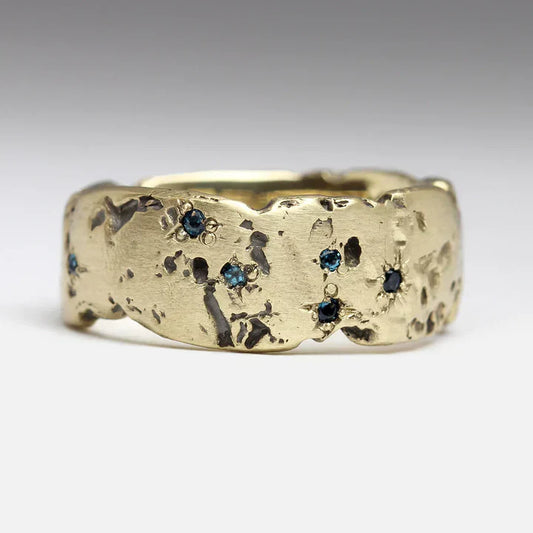 Vintage Goudring met Blauw Ingelegde Kristal - Aurielle