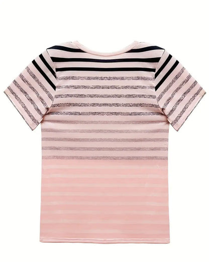 Gestreept dames T-shirt met ronde hals en kleurverloop – Melia