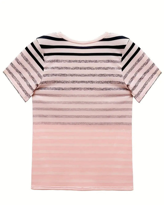 Gestreept dames T-shirt met ronde hals en kleurverloop – Melia