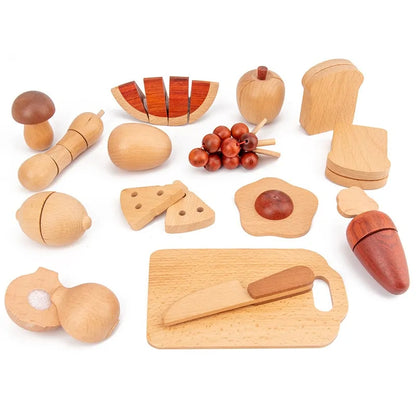 Houten keukenspeelgoed met boomstamlook voor rollenspellen en leerplezier