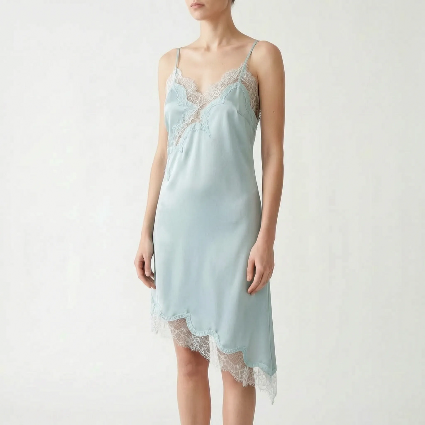 Asymmetric Lace Slip Dress -  Mable