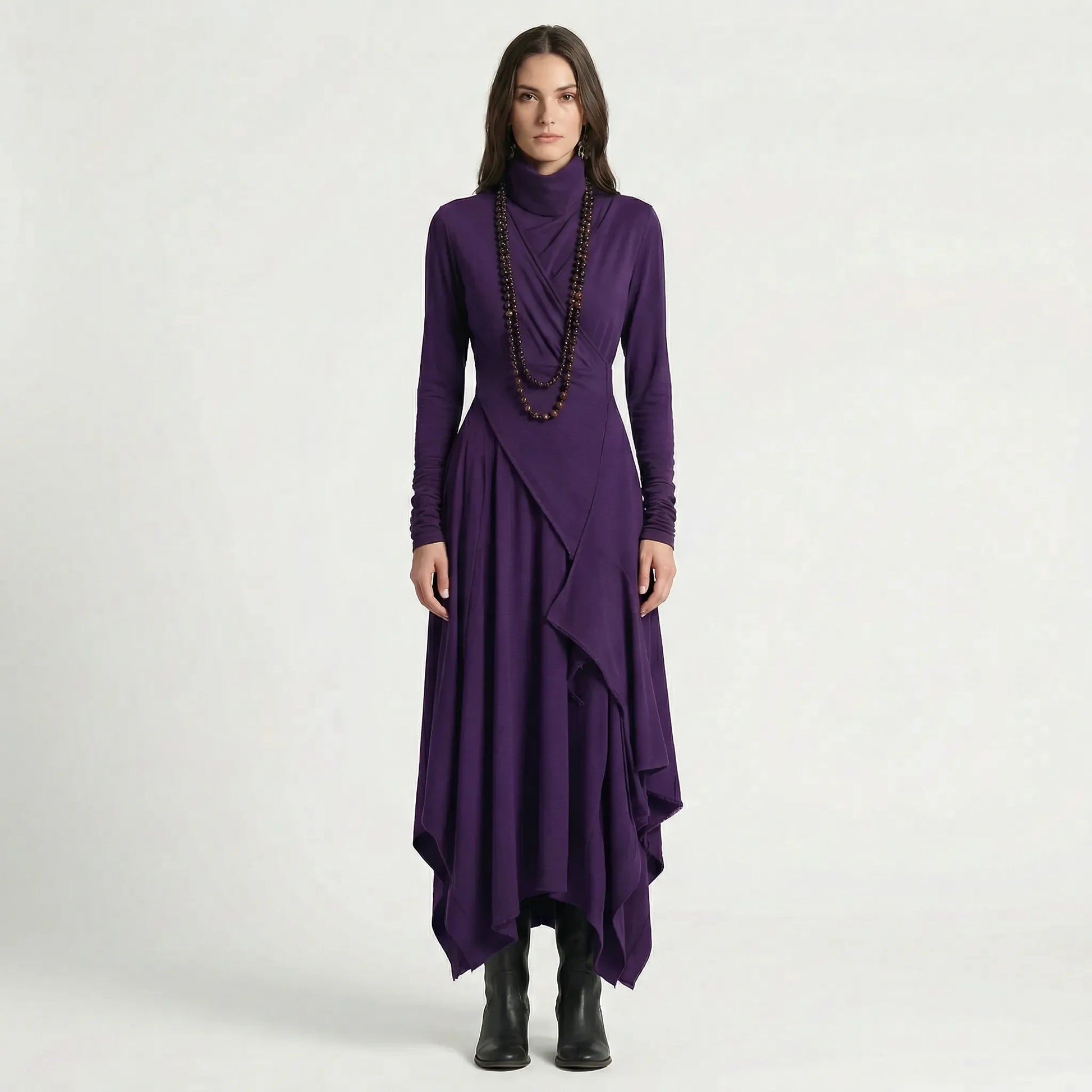 Asymmetrisches Maxikleid Mit Stehkragen - Tonya