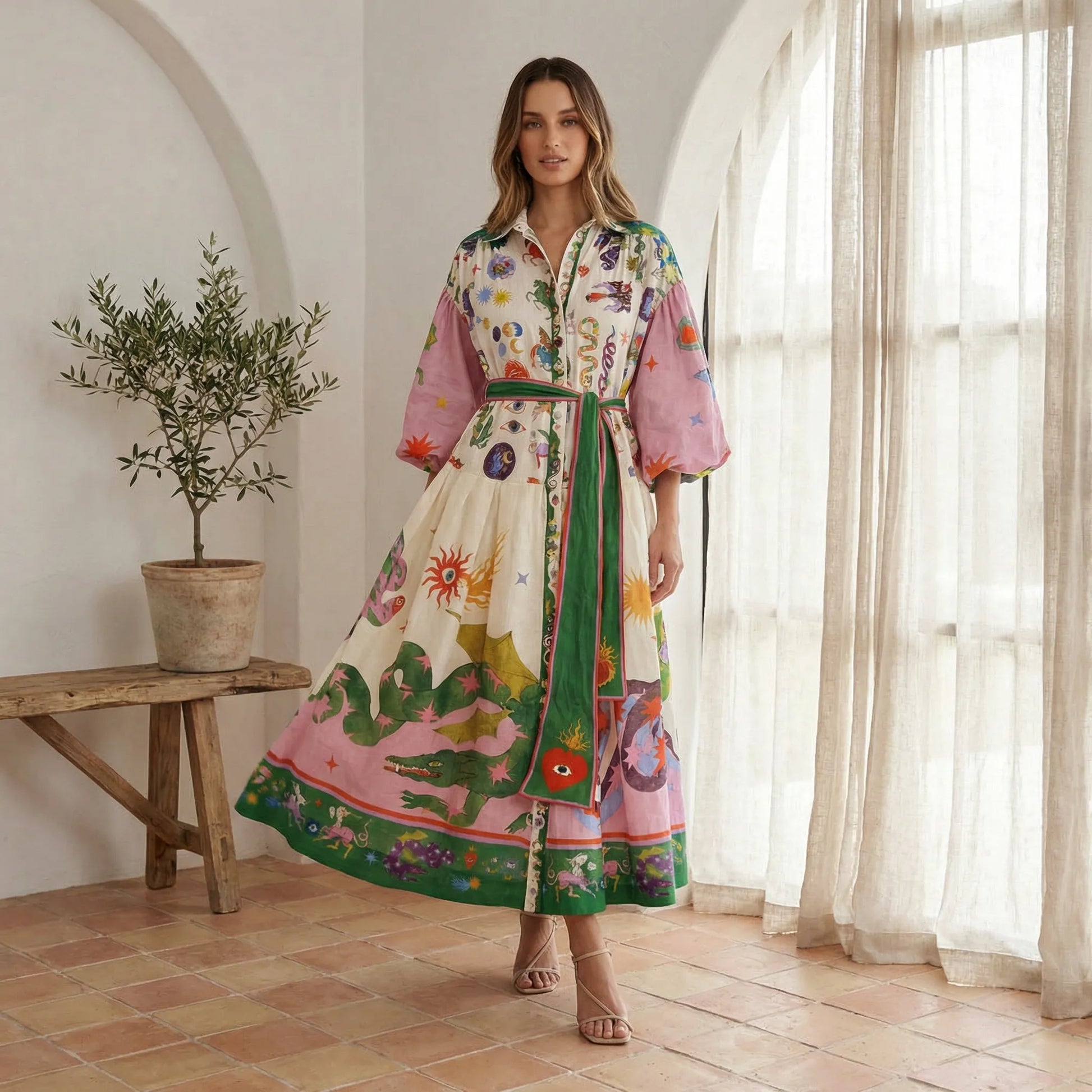 Ausgestelltes Midi-Kleid Mit Grafischem Allover-Print - Natasha