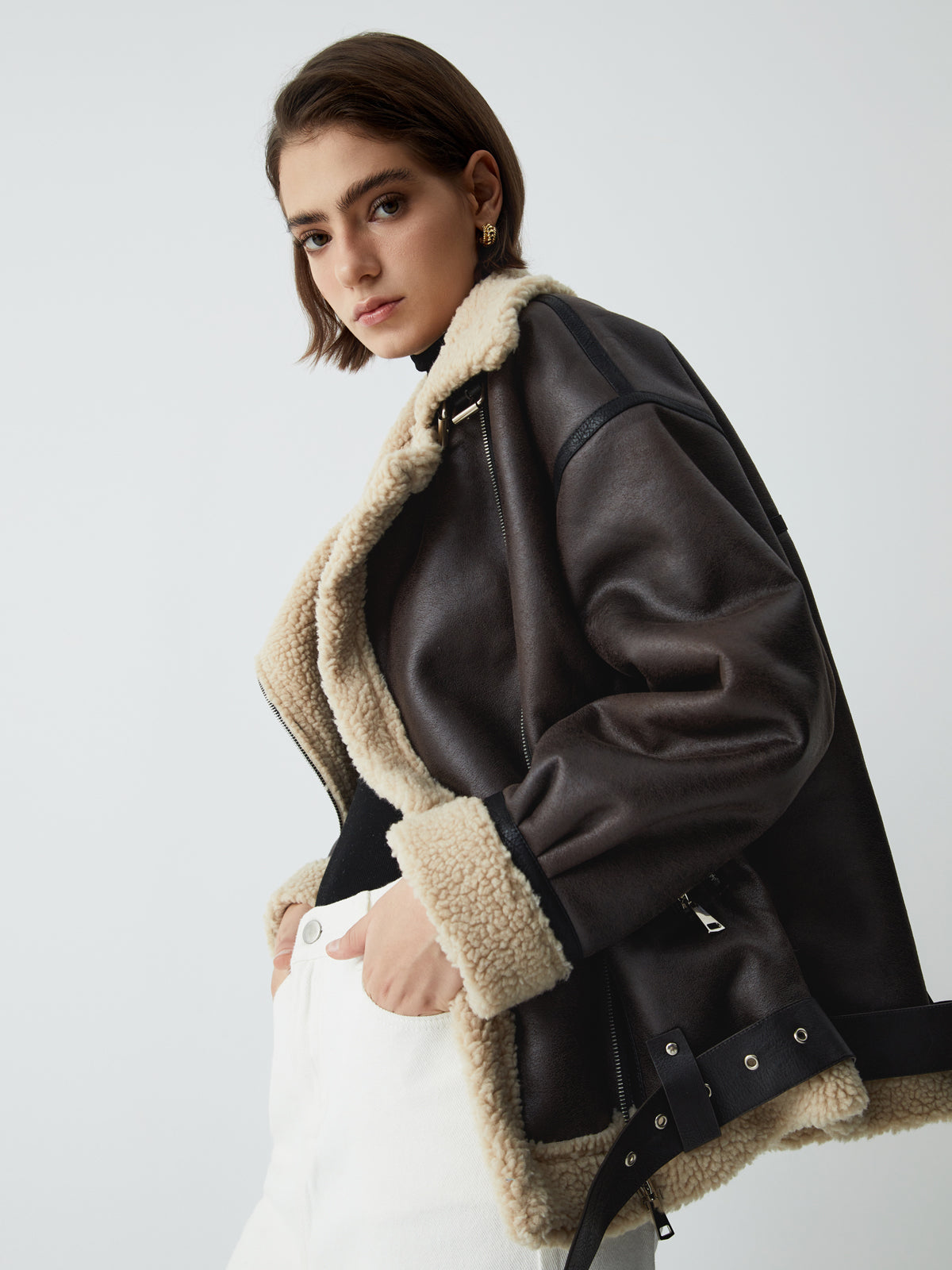Bruine Leren Flight Jacket voor Dames - Mila