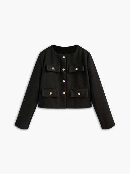 Zwarte Gouden Knoop Tweed Blazer - Camille