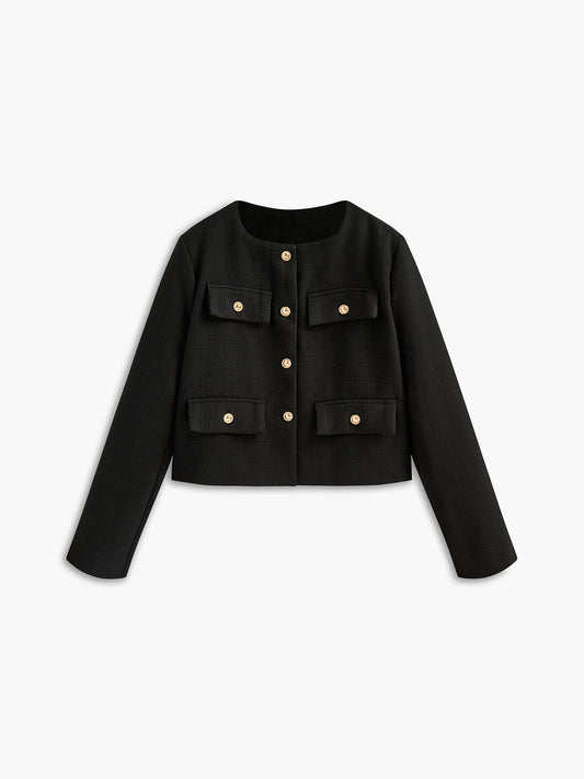 Zwarte Gouden Knoop Tweed Blazer - Camille