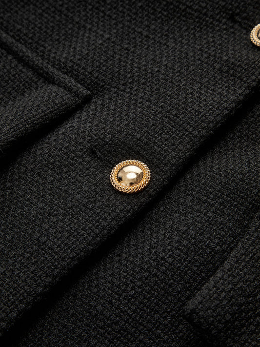 Zwarte Gouden Knoop Tweed Blazer - Camille