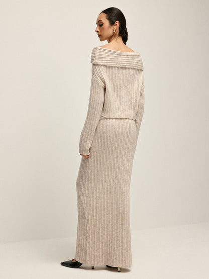 Beige Off-Shoulder Warme Sweater voor Dames - Amira
