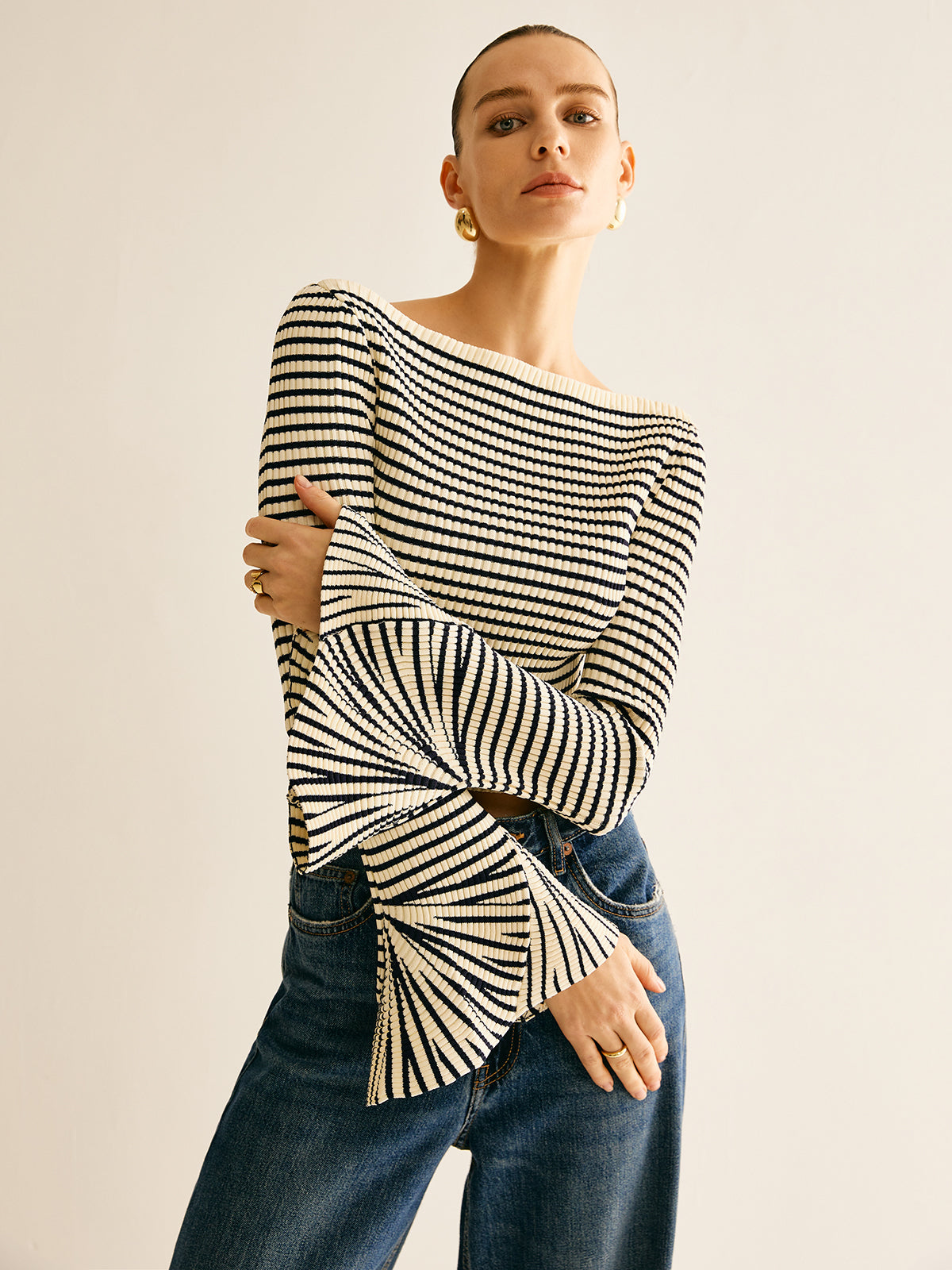 Cold-Shoulder Gestreept Shirt voor Dames - Selene