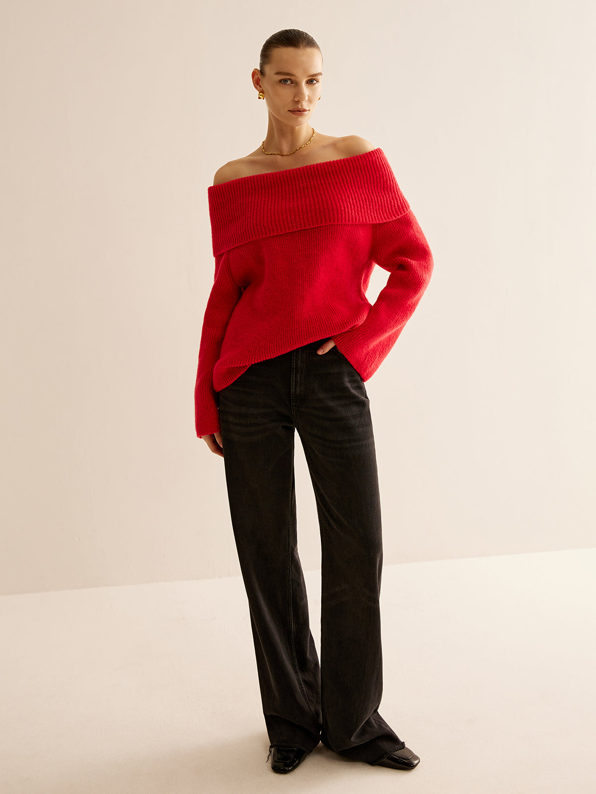 Rode Off Shoulder Trui voor Dames - Livia