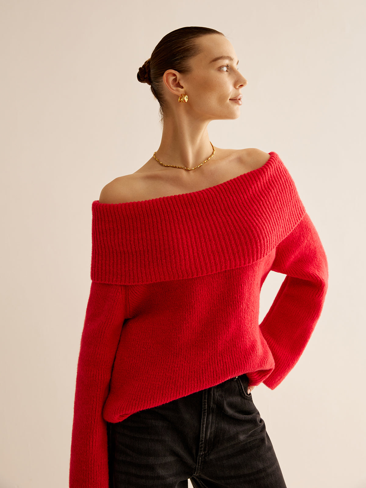 Rode Off Shoulder Trui voor Dames - Livia