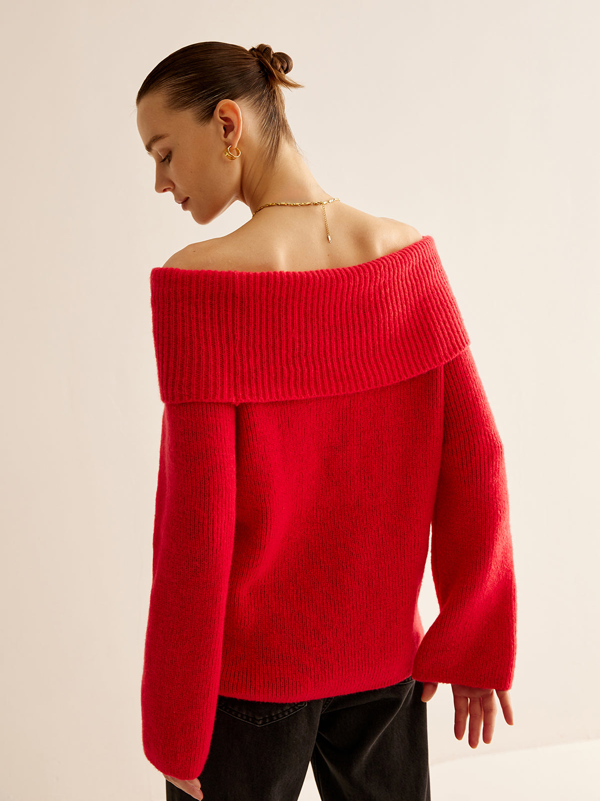 Rode Off Shoulder Trui voor Dames - Livia