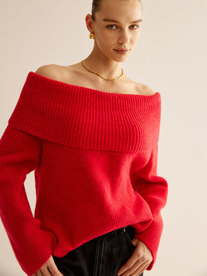Rode Off Shoulder Trui voor Dames - Livia