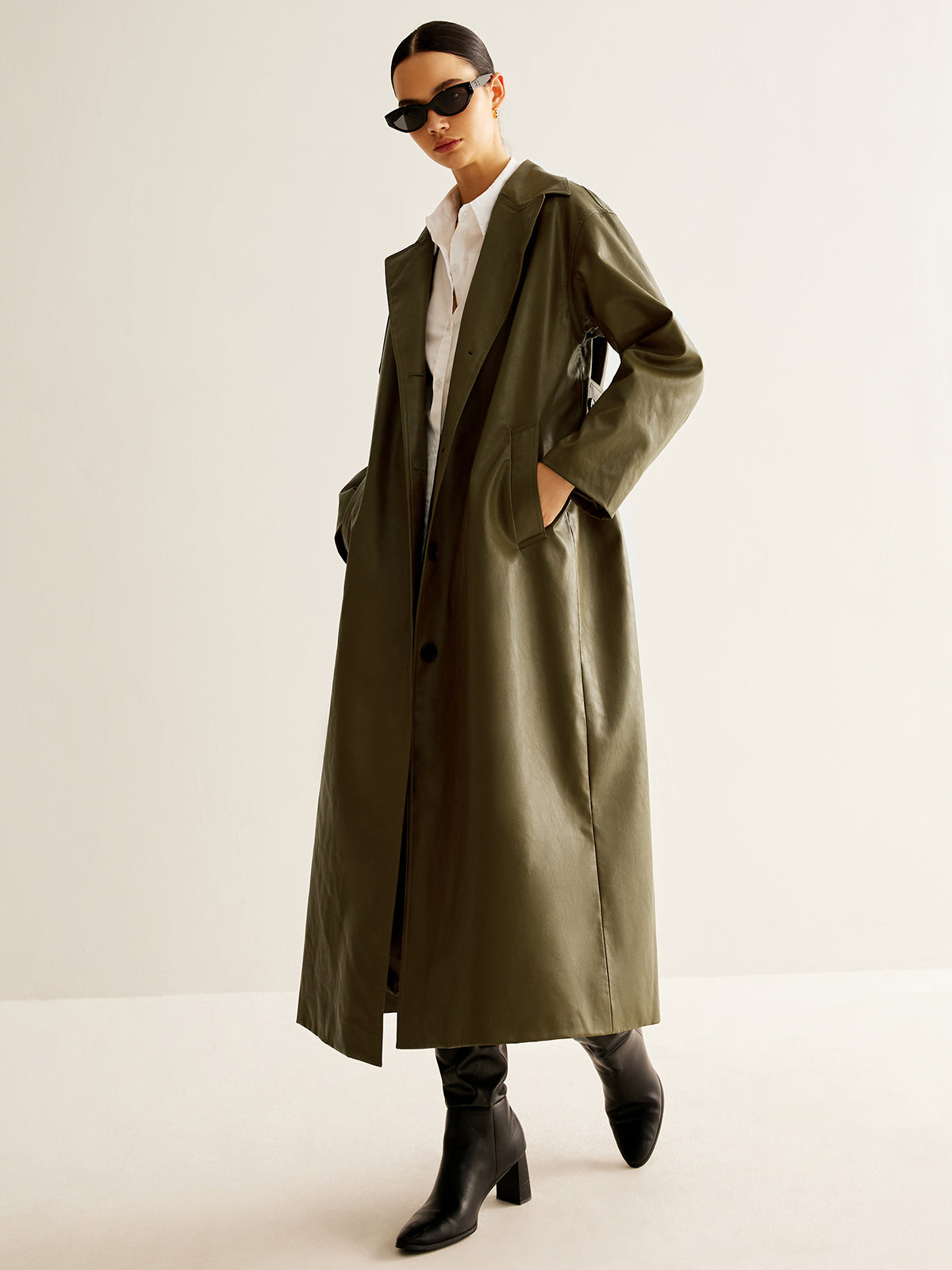 Vintage Groene Lange Lederen Jas voor Dames - Aurelia