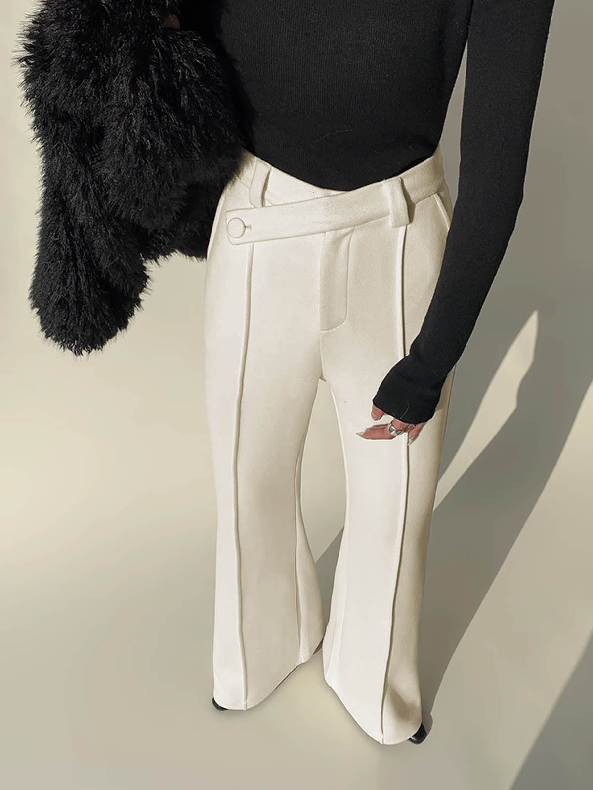 Witte High-Waist Broek met Wijde Pijpen voor Dames - Amara