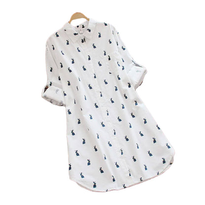 Speelse shirtjurk met konijnenprint en reverskraag - Elina
