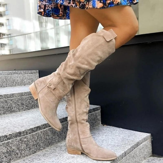 Dameslaarzen van suede-look met blokhak – Elinor