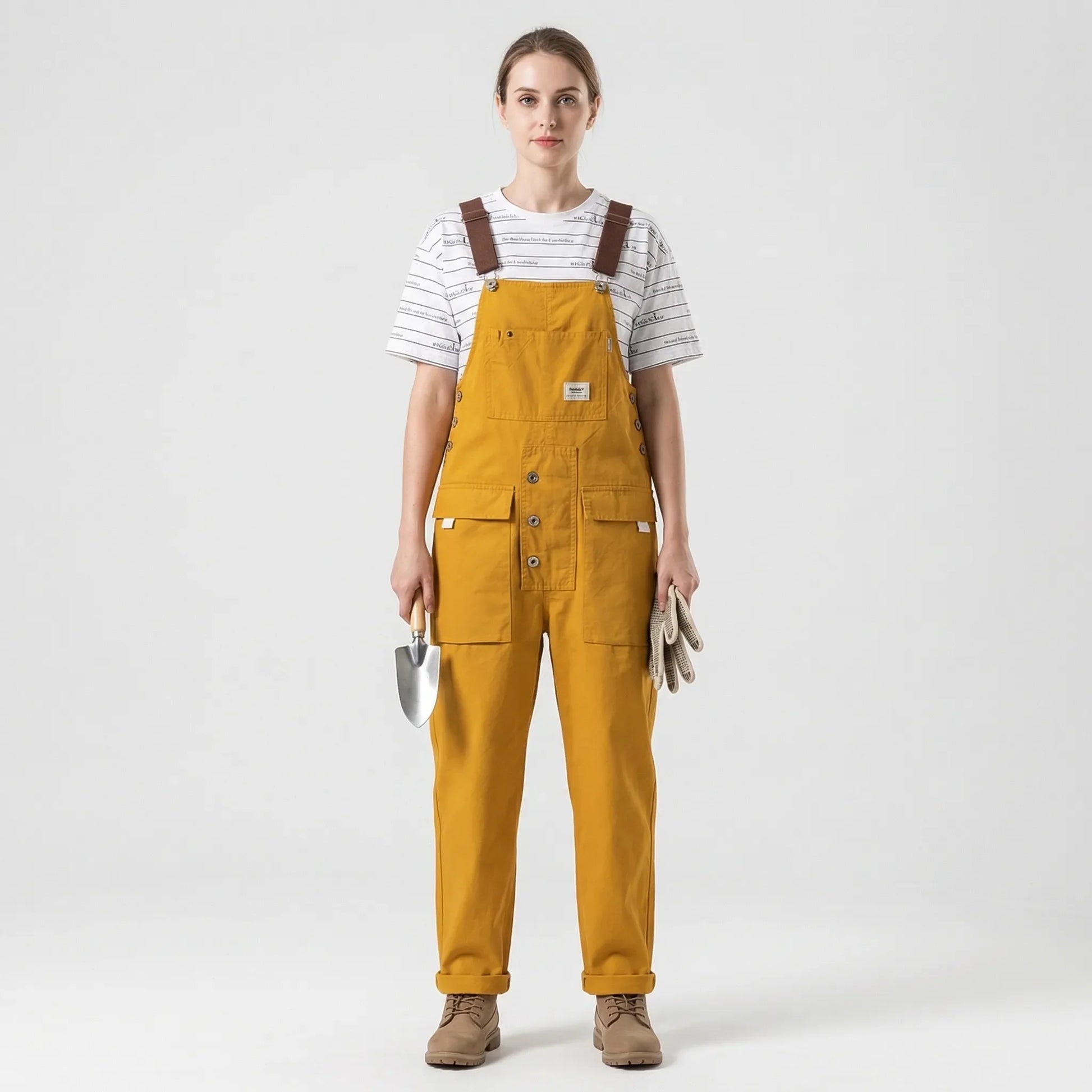 Bib-Front Dungarees With Chest Pocket - Amber
