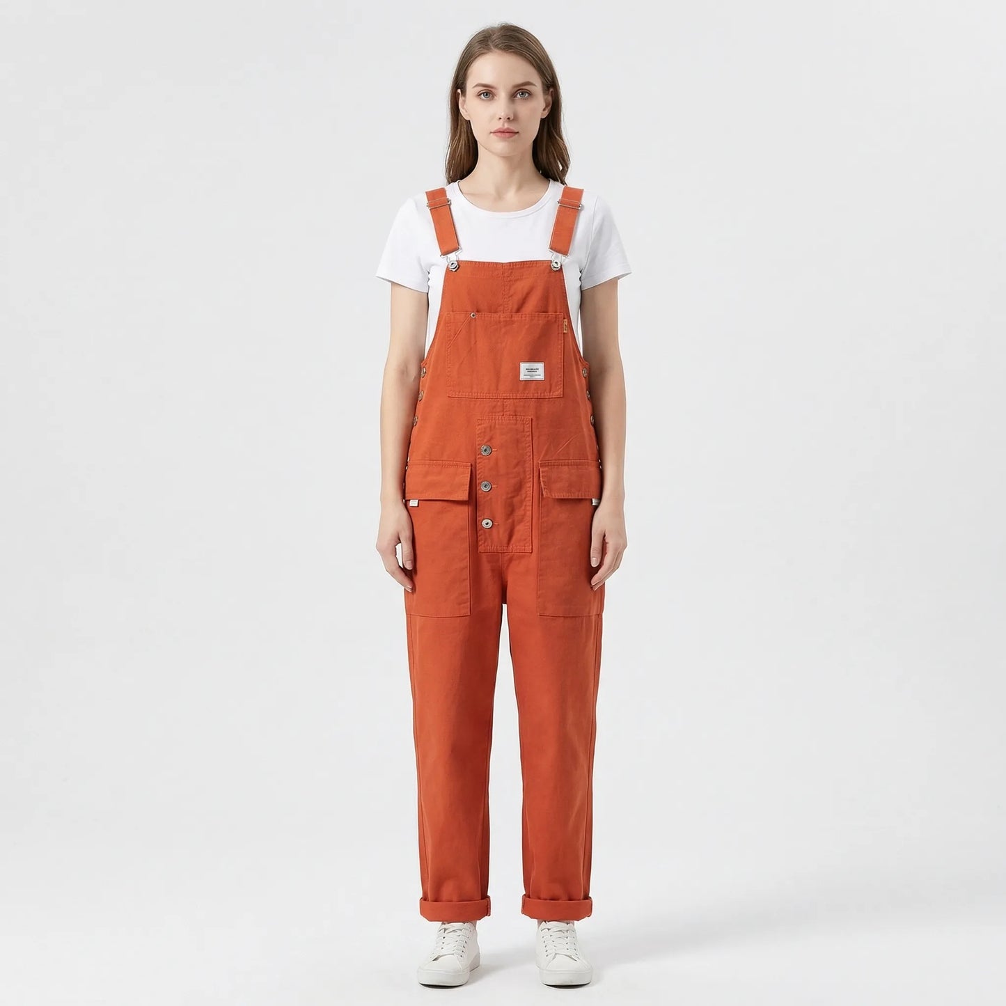 Bib-Front Dungarees With Chest Pocket - Amber