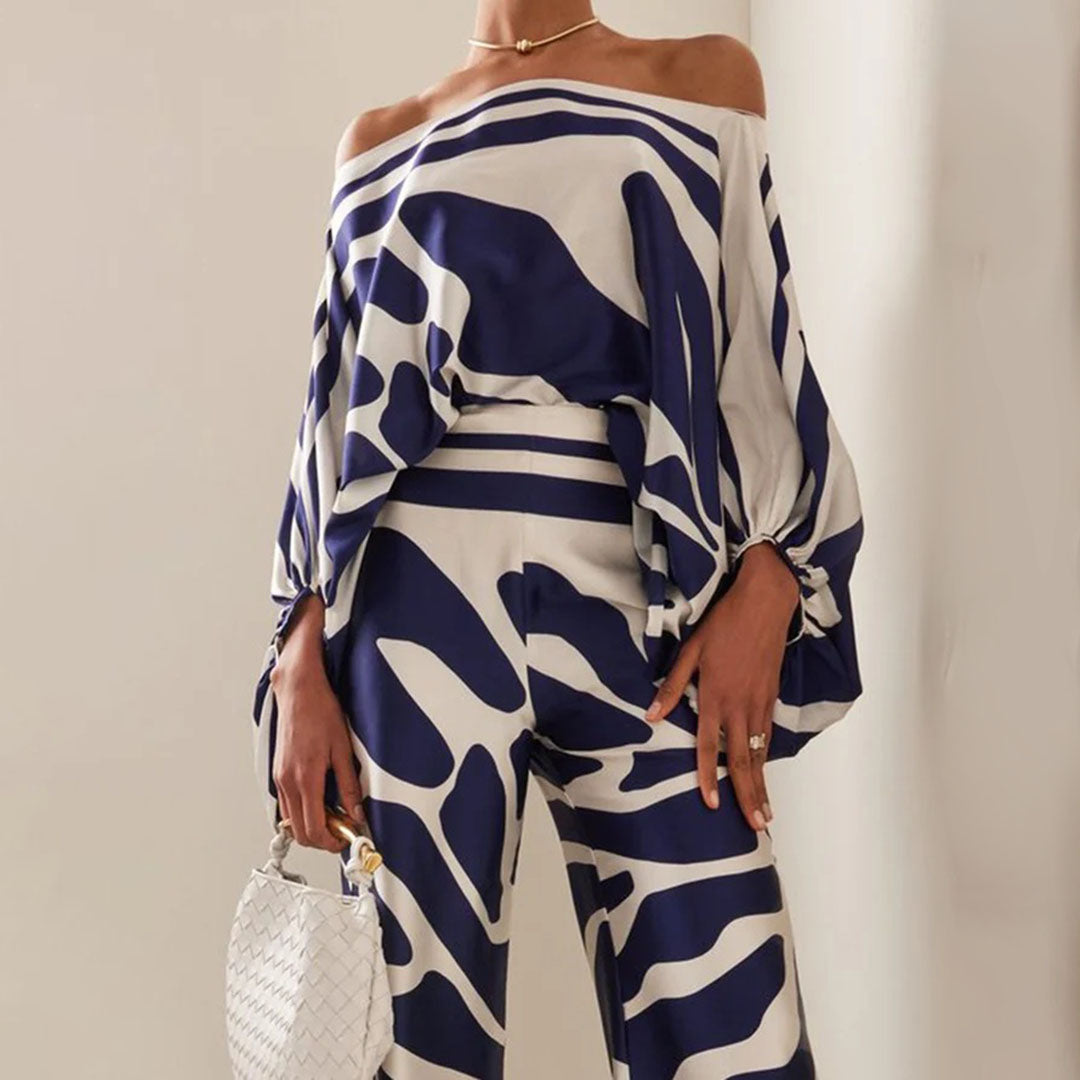 Tweedelige Satijnen Set met Patroon – Selena