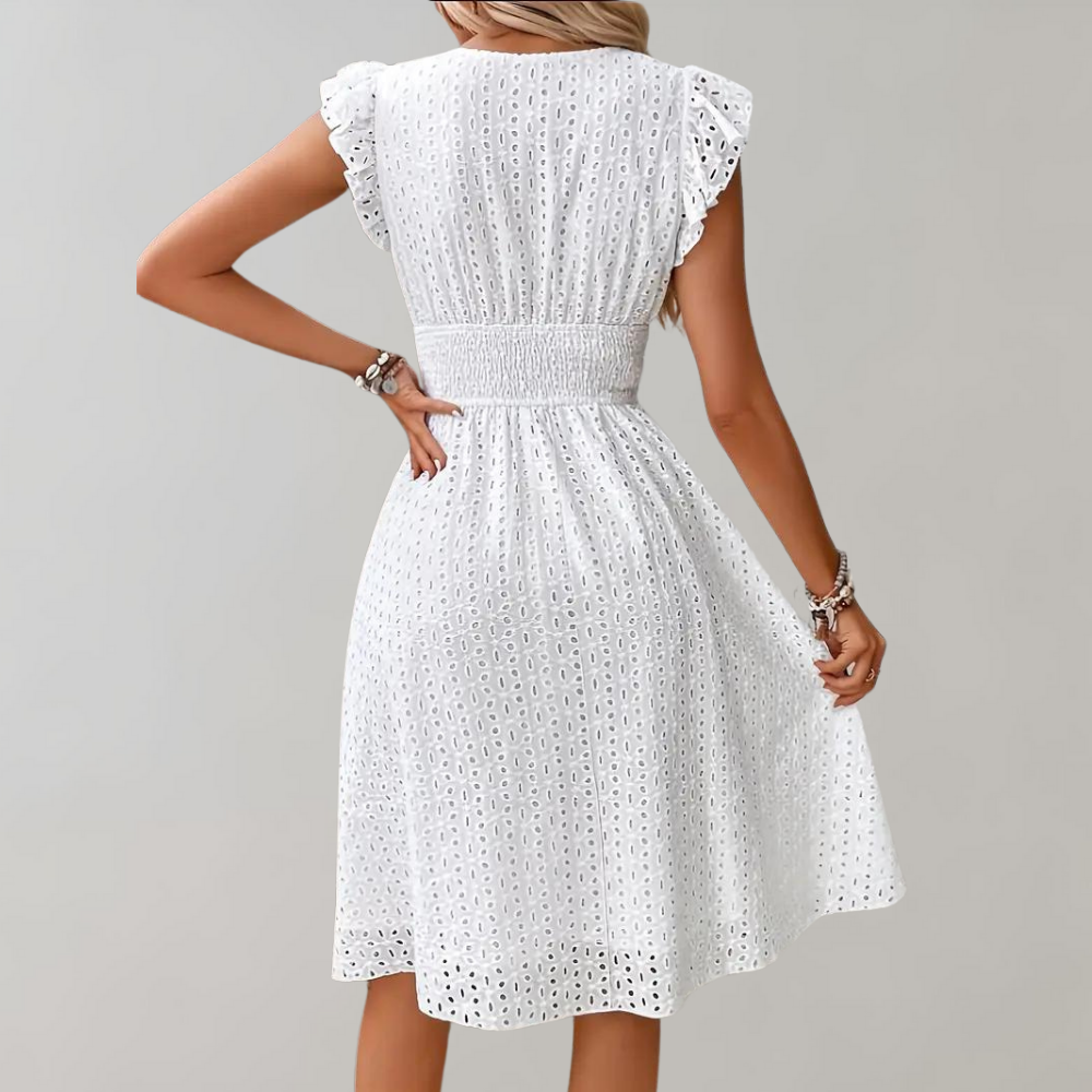 Witte Zomer Jurk met Geruffelde Mouwen - Lina