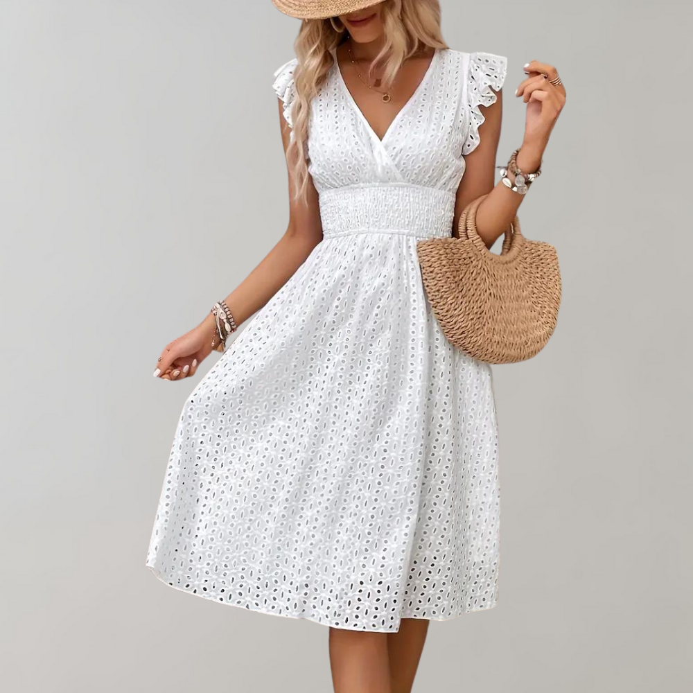 Witte Zomer Jurk met Geruffelde Mouwen - Lina