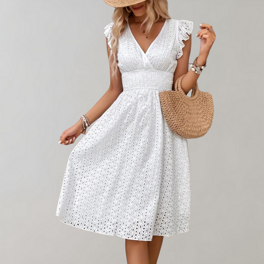 Witte Zomer Jurk met Geruffelde Mouwen - Lina