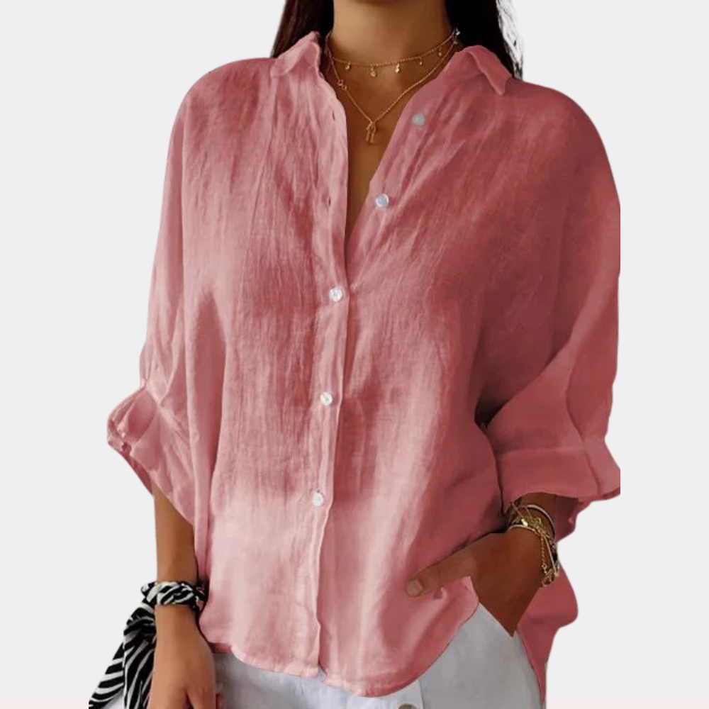 Linnen Damesblouse met Lange Mouwen en Knoopsluiting – Ysolde
