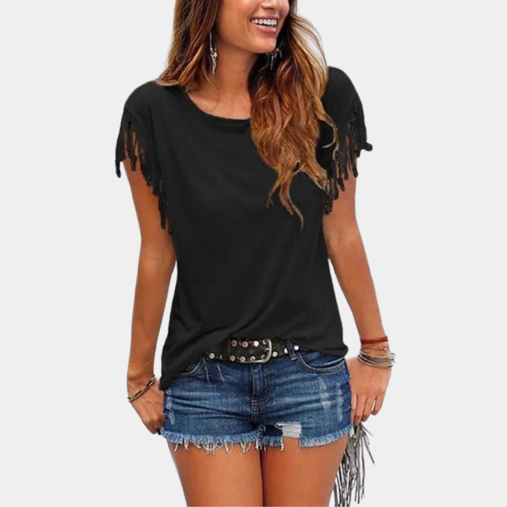 Fransig zomerse T-shirt met een losse pasvorm - Mila