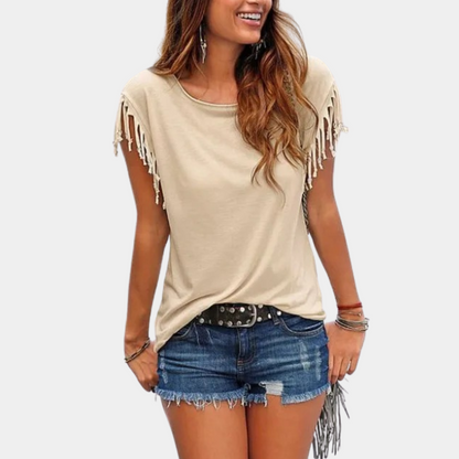 Fransig zomerse T-shirt met een losse pasvorm - Mila