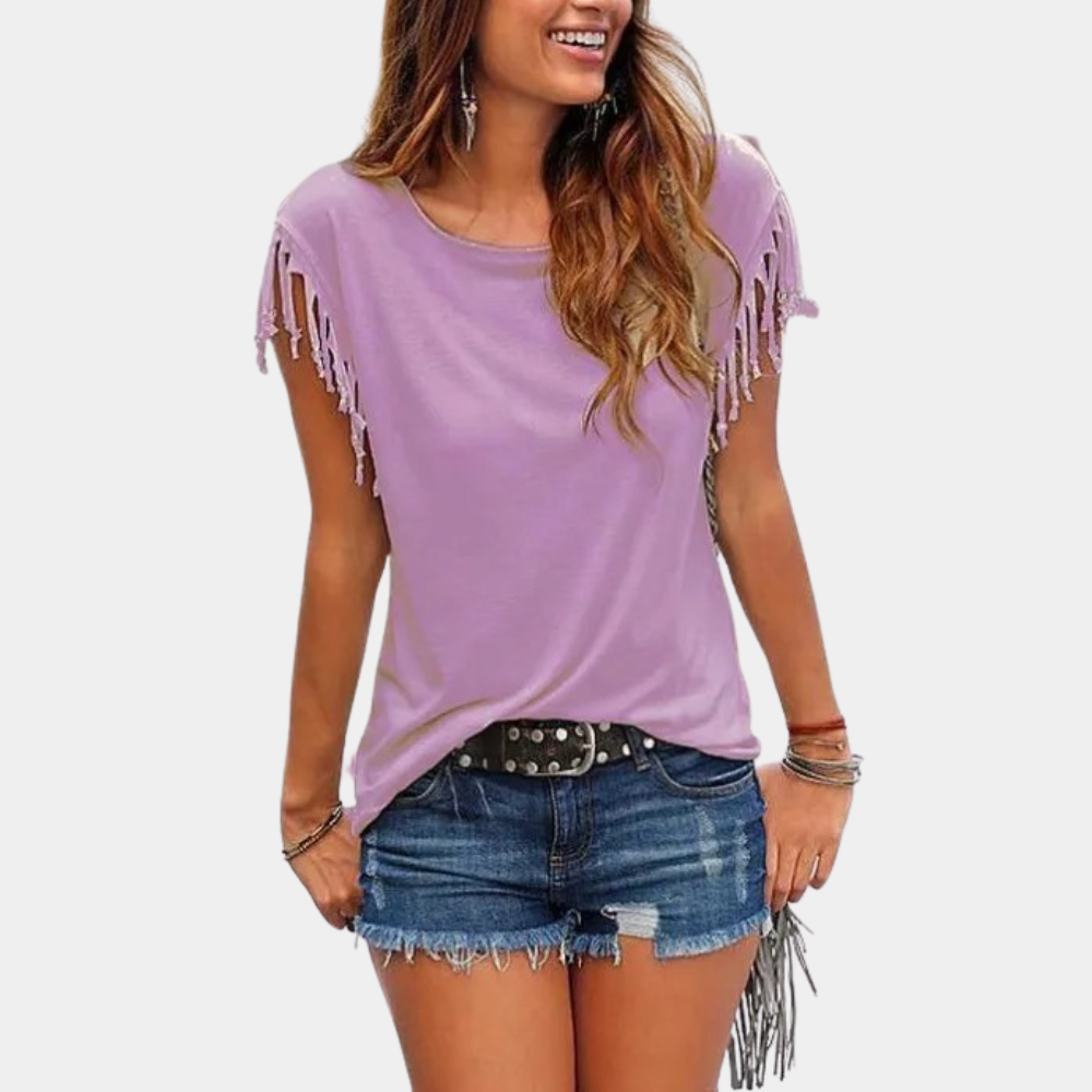 Fransig zomerse T-shirt met een losse pasvorm - Mila