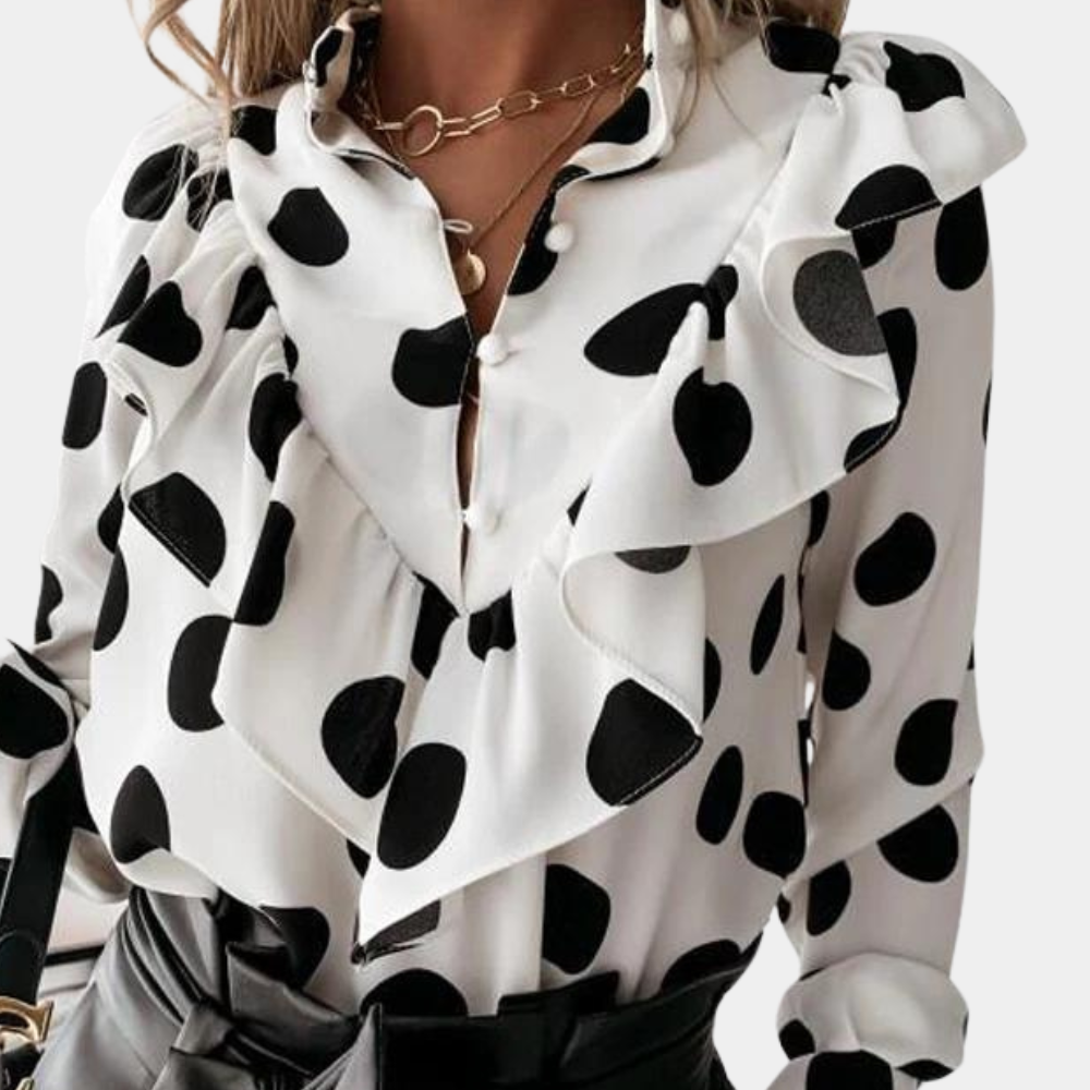 Gestippelde volantblouse met vloeiende snit - Tabea