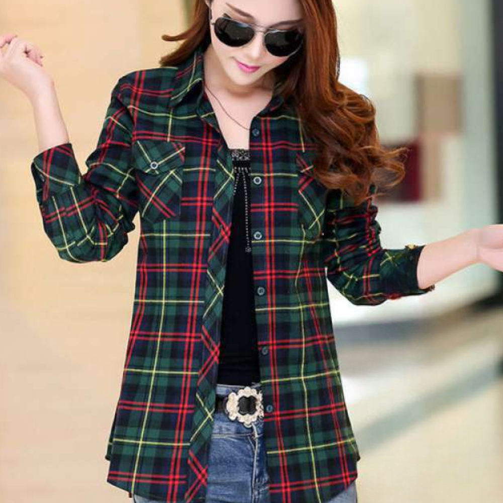 Modieuze Blouse met Karo-Patroon - Sienna