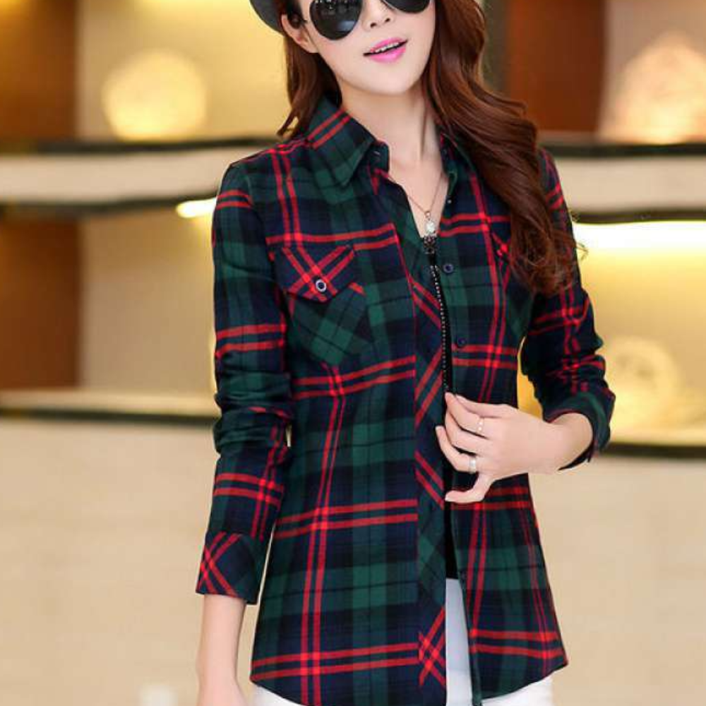 Modieuze Blouse met Karo-Patroon - Sienna