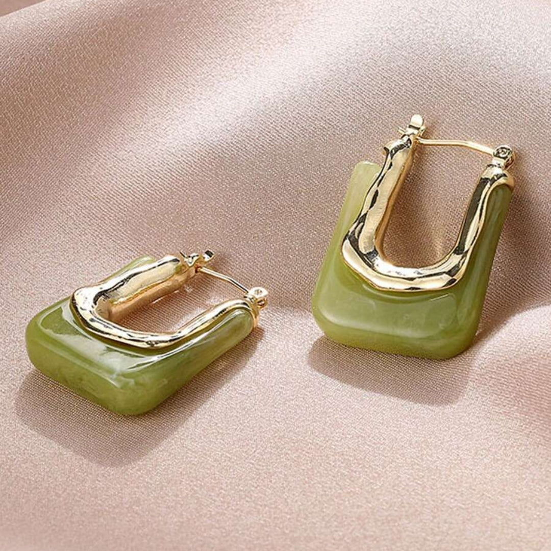 Gouden Vintage Oorbellen met Groene Emaille - Celia