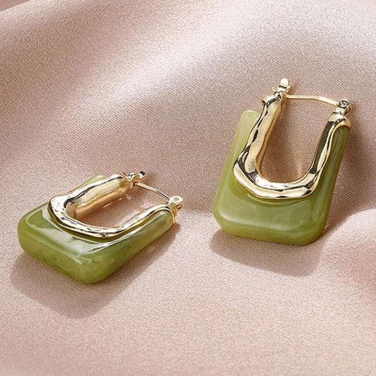 Gouden Vintage Oorbellen met Groene Emaille - Celia