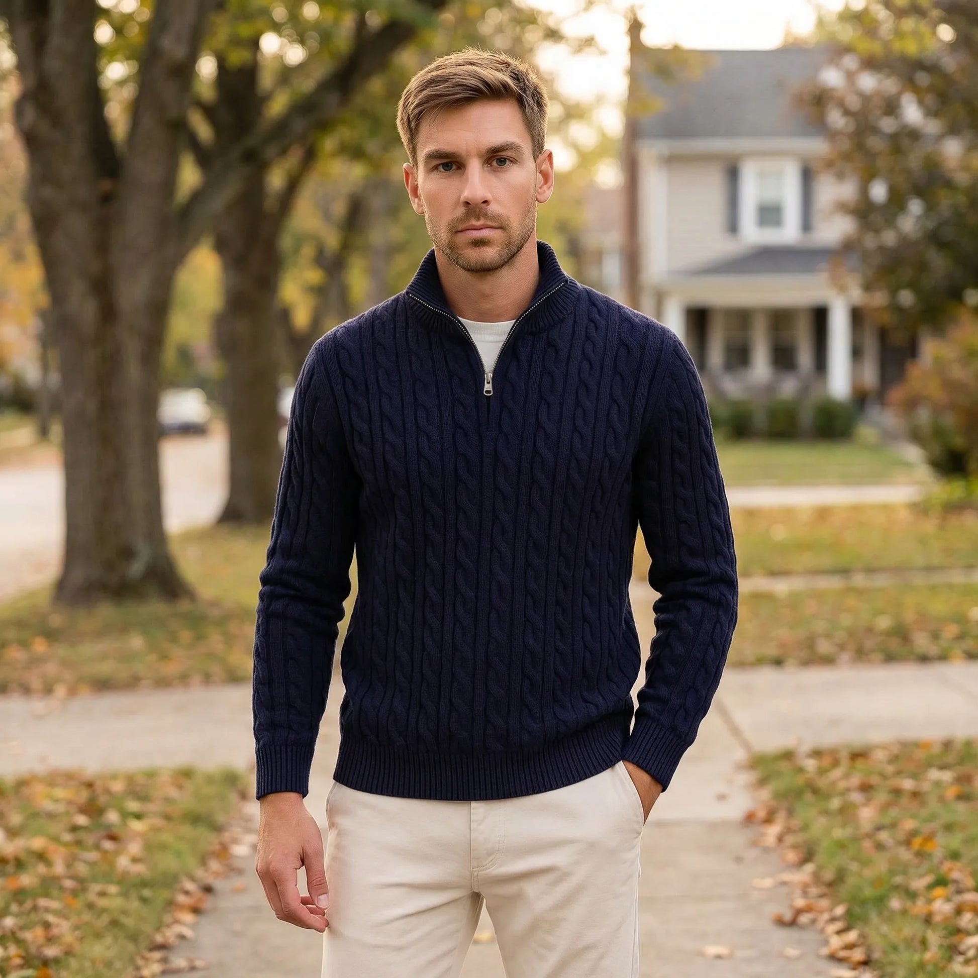Cable-Knit Quarter-Zip Mens Jumper - Edmond