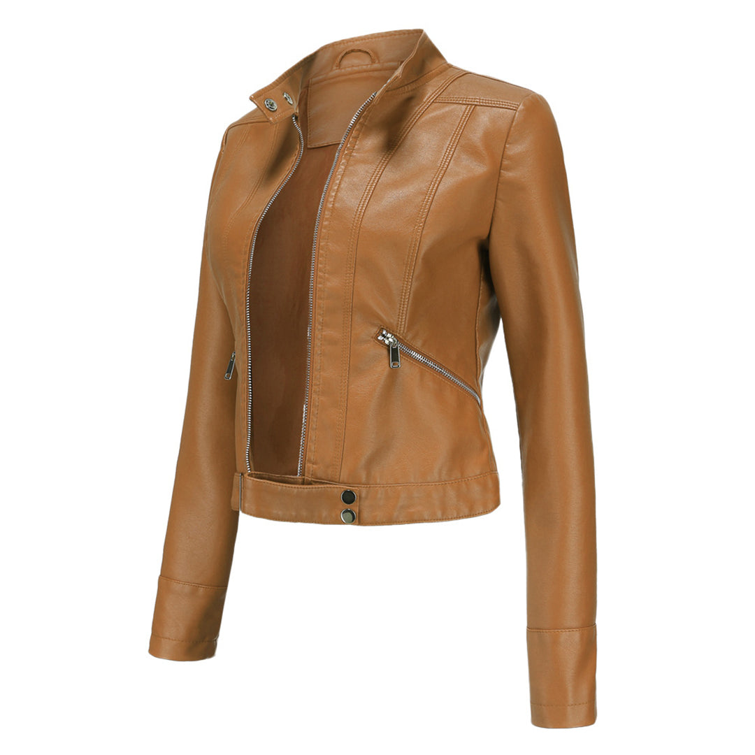 Stijlvolle dames leren jack in klassiek ontwerp - Marlene