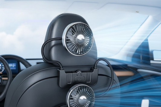 Dual-head achterbankventilator – Eary – USB-C oplaadbaar