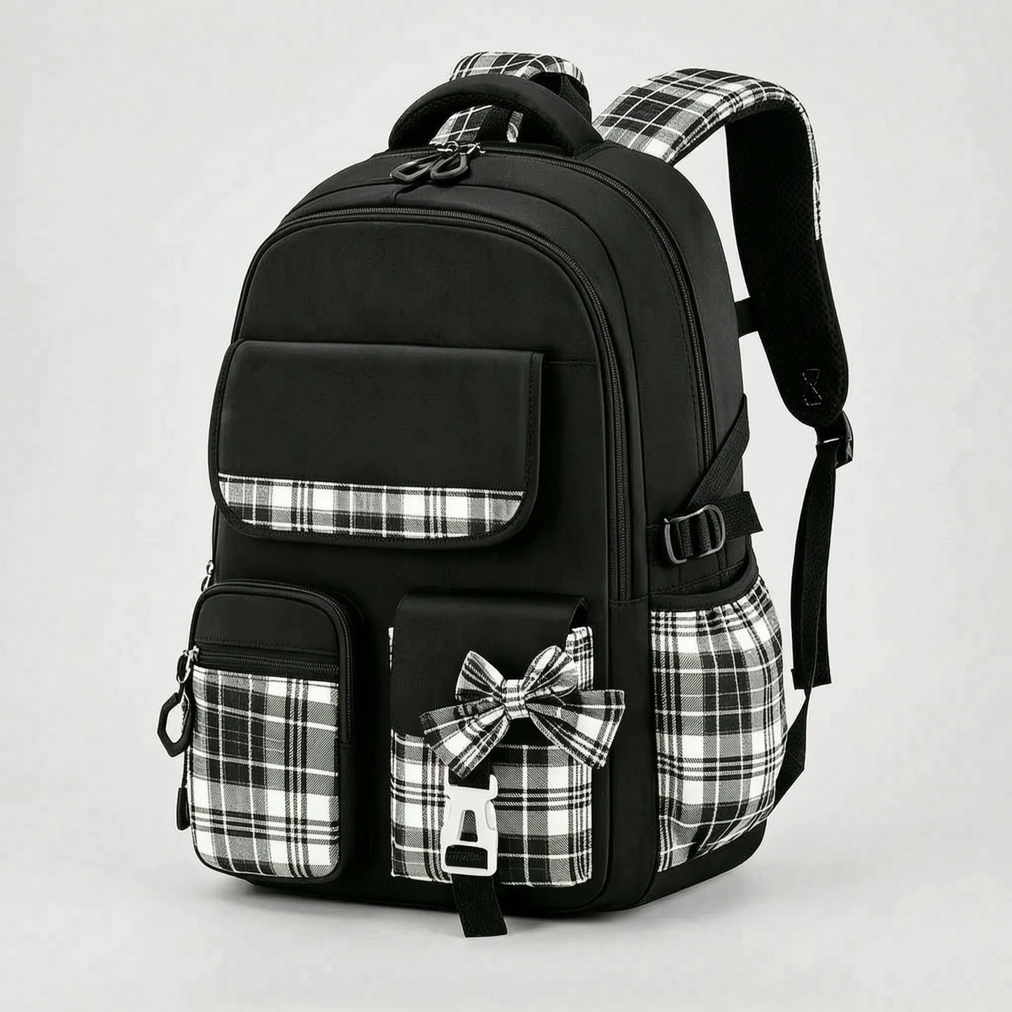 Checkered Detail School Rucksack - Pledra