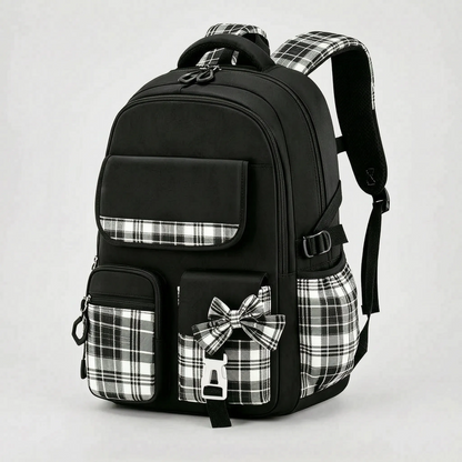 Checkered Detail School Rucksack - Pledra