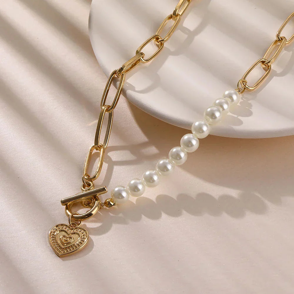 Gouden Hartketting met Parelaccenten - Veerle